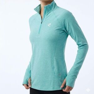 Straight Down Claire Quarter Zip Pullover Blue Heathered Thumbholes XS